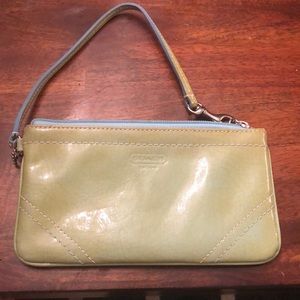 NWT Coach Wristlet green with blue trim